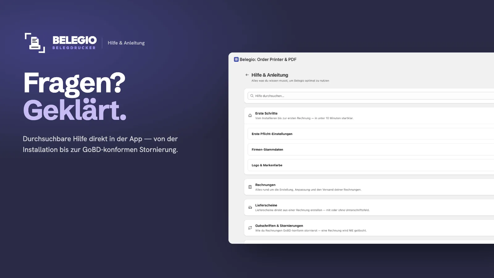 In-App Hilfe & Anleitung
